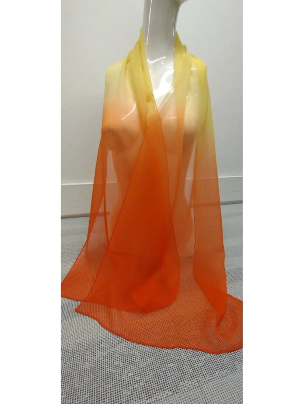 Vintage 50s 1960s Silk Chiffon Scarf Orange Yellow Hand Rolled Edges SEE IMAGES
